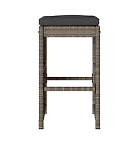 Garden Bar Stool Set of 4 Grey Pe rattan Standard