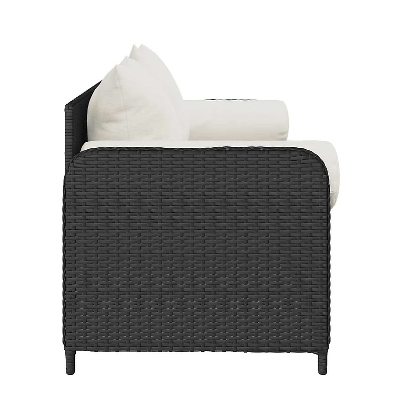 Garden Sofa Black Pe Rattan, Powder-Coated Steel 3-Seater