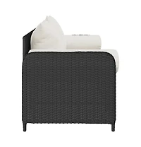 Garden Sofa Black Pe Rattan, Powder-Coated Steel 3-Seater
