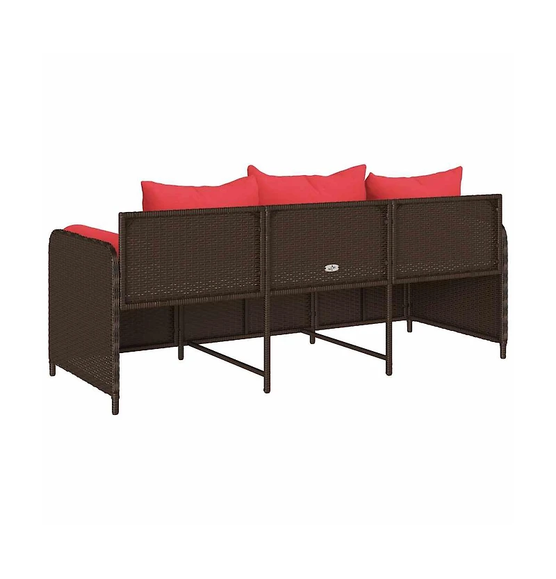 Patio Sofa with Cushions 3-Seater Brown Poly Rattan