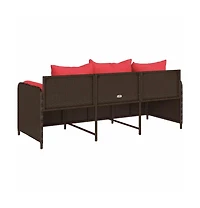Patio Sofa with Cushions 3-Seater Brown Poly Rattan