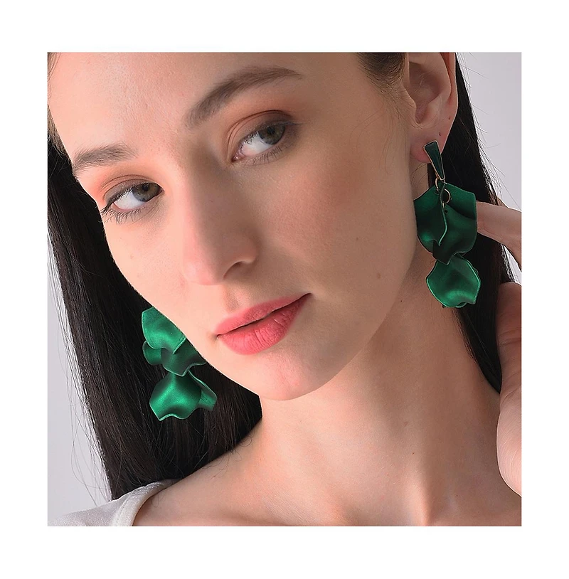 Sohi Women's Green Metallic Petal Drop Earrings