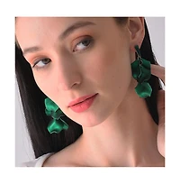 Sohi Women's Green Metallic Petal Drop Earrings