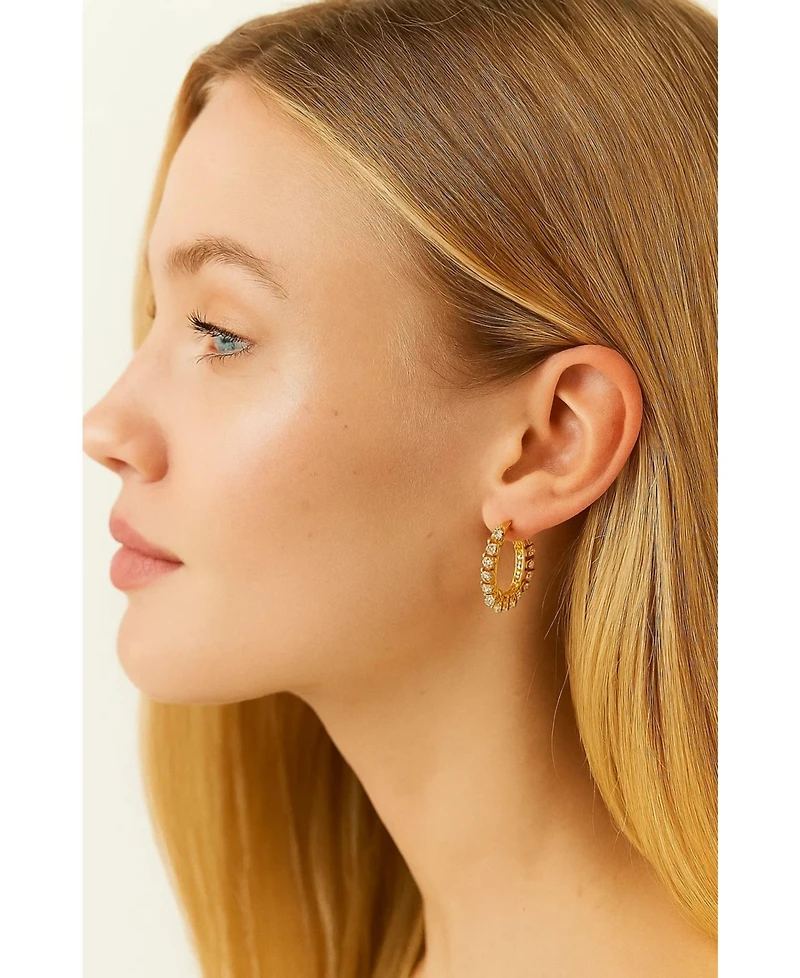 Hollywood Sensation Gold Huggie Hoop Earrings Embellished with Sparkling Cubic Zirconia