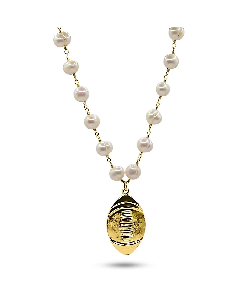 Freshwater Pearl Necklace With Gold Plated Football Charm