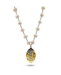 Freshwater Pearl Necklace With Gold Plated Football Charm