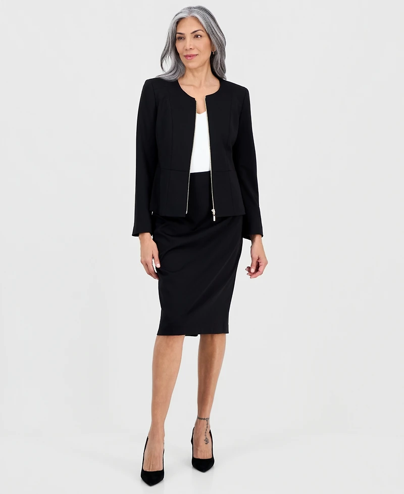 Le Suit Women's Collarless Zip-Front Skirt