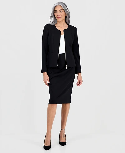 Le Suit Women's Collarless Zip-Front Skirt
