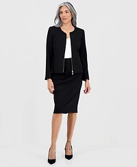 Le Suit Women's Collarless Zip-Front Skirt