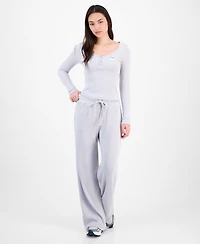 Madden Girl Juniors' Hacci-Knit Wide-Leg Sweatpants