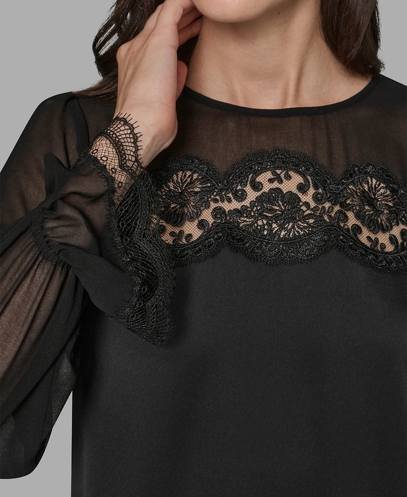 Karl Lagerfeld Paris Women's Long Sleeve Lace Top