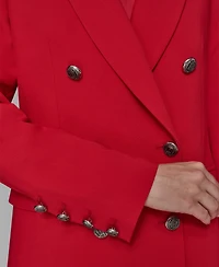 Karl Lagerfeld Paris Women's V-Neck Double-Breasted Satin Trim Jacket