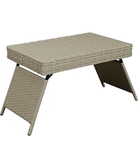 Portable Outdoor Wicker Rattan Side Table, Foldable Lightweight 7 lbs, Weather-Resistant, No Assembly Needed