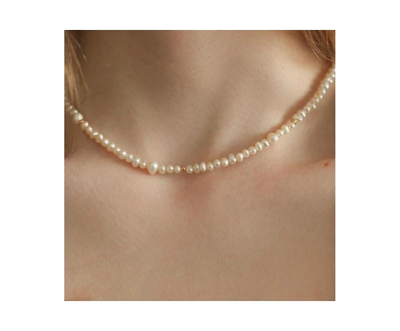 Joey Baby 18K Gold Plated Freshwater Pearls with Glass Gold Beads - Emili Necklace 17" For Women