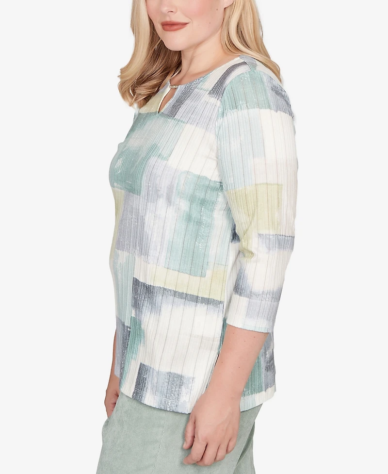 Alfred Dunner Petite Stockbridge Soft Colorblock Rib Texture Knit Top