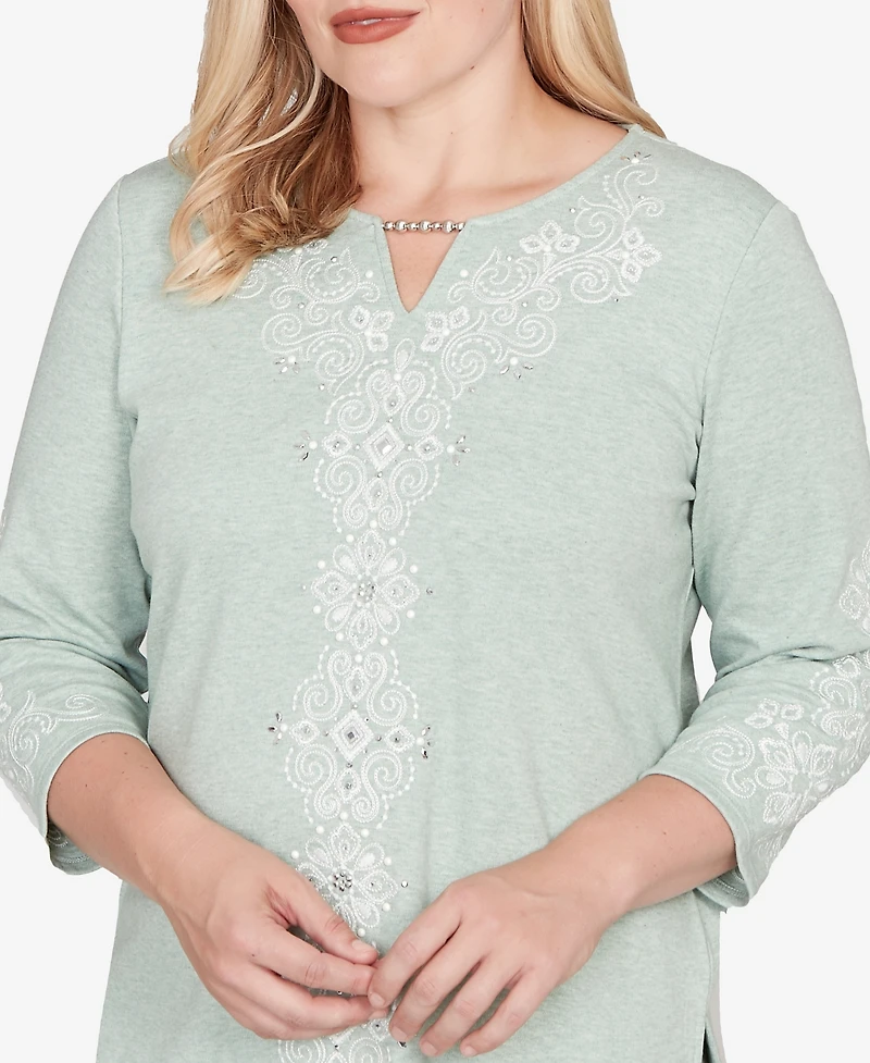 Alfred Dunner Petite Stockbridge Classic Fit Soft Embroidered Pattern Top