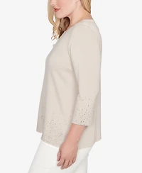 Alfred Dunner Petite Vienna Heat Set Sparkle Ombre Border Knit Top