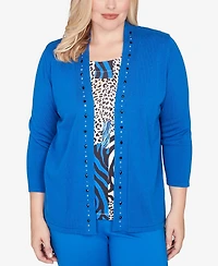 Alfred Dunner Petite Barcelona Vertical Animal Print Two One Sweater