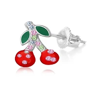 Chanteur/Girl/Cherry Red Crystal White Gold Palladium Plating Screwstud Earring