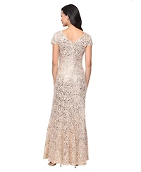 Alex Evenings Women's V-Neck Short Sleeves Fit & Flare Long Dress