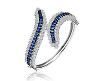 Genevive Sterling Silver White Gold Plated with Green or Blue Cubic Zirconia Bangle Bracelet
