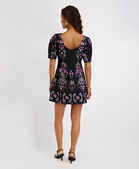 kensie Women's Scoop Neck Embroidered Woven Dress