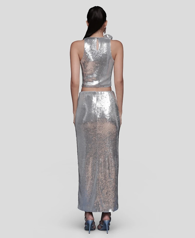 Avec Les Filles Women's Asymmetrical Ruched Midi Skirt