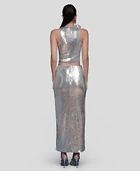 Avec Les Filles Women's Asymmetrical Ruched Midi Skirt