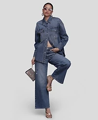 Avec Les Filles Women's Bejeweled Long Sleeves Oversized Shirt