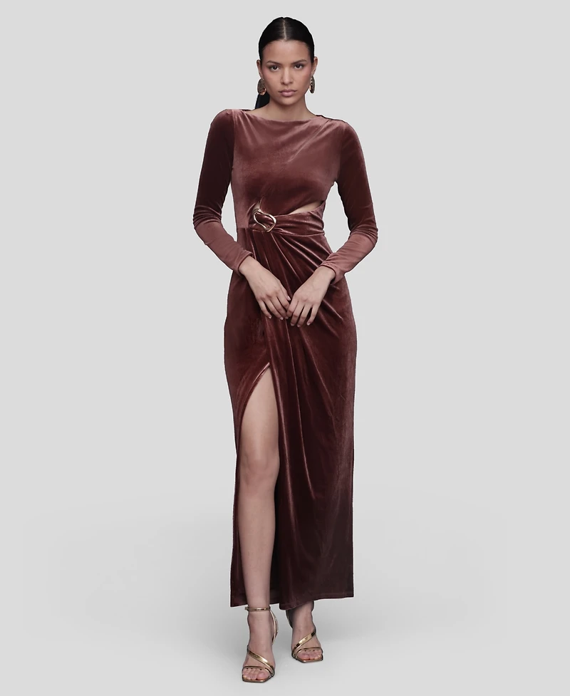 Avec Les Filles Women's Asymmetric Drape Long Sleeves Maxi Dress