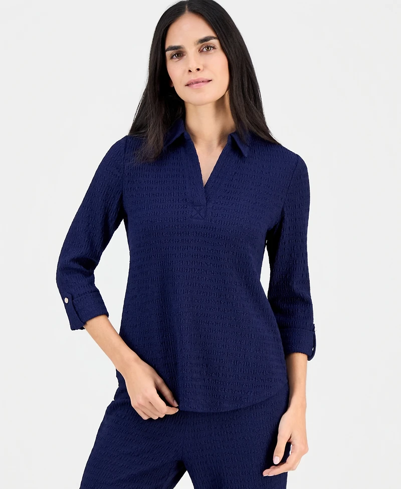 Ak Anne Klein Petite Ridge Knit 3/4-Sleeve Top