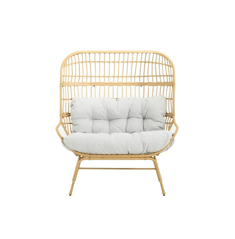 Chic Crate - Modern Light Brown Palos Outdoor Wicker Loveseat featuring Ergonomic Design for Ultimate Comfort