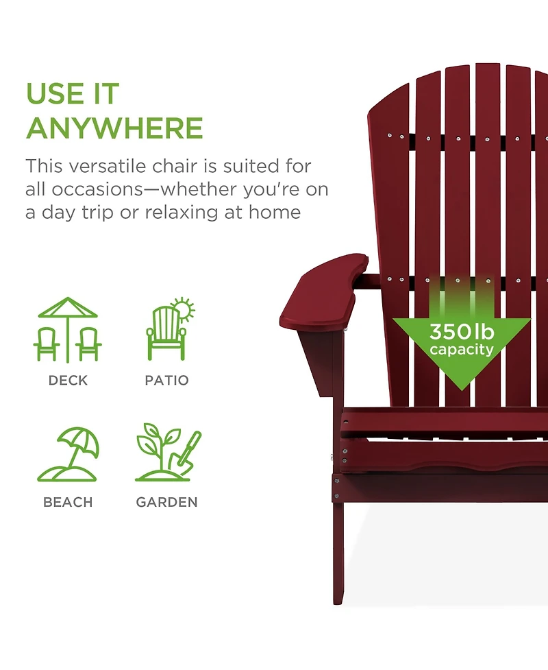 Best Choice Products Folding Adirondack Chair Outdoor, Wooden Accent Lounge Furniture w/ 350lb Capacity