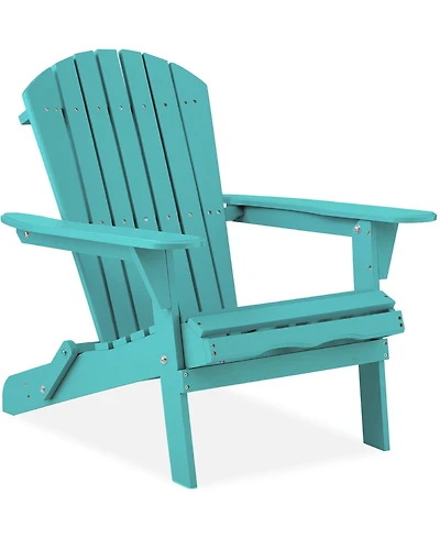 Best Choice Products Folding Adirondack Chair Outdoor, Wooden Accent Lounge Furniture w/ 350lb Capacity
