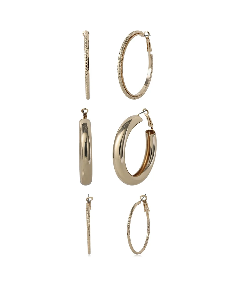 Jessica Simpson 3-Piece Textured Gold-Tone Hoop Earring Set