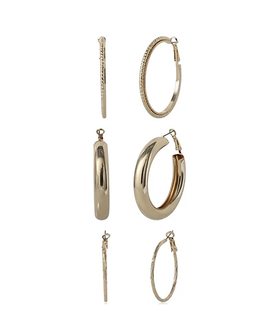 Jessica Simpson 3-Piece Textured Gold-Tone Hoop Earring Set