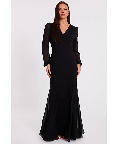 Quiz Women's Scuba Crepe Chiffon Long Sleeve Goad Maxi Dress