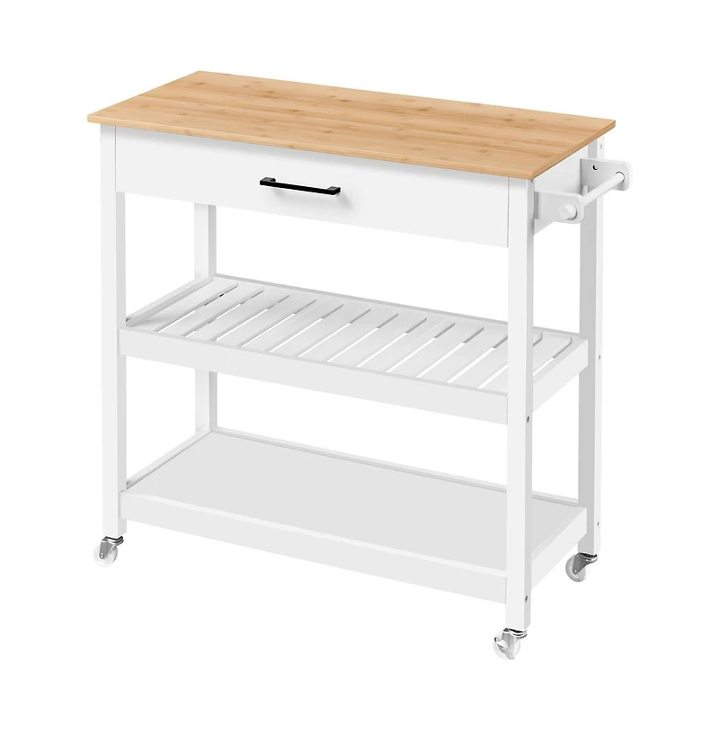 Rolling Kitchen Cart with Solid Wood Countertop Espresso