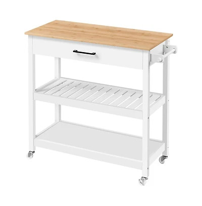 Rolling Kitchen Cart with Solid Wood Countertop Espresso