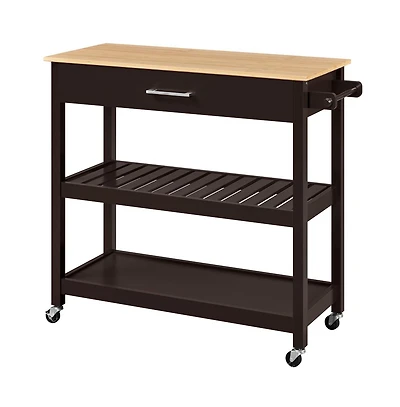 Rolling Kitchen Cart with Solid Wood Countertop Espresso