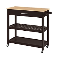 Rolling Kitchen Cart with Solid Wood Countertop Espresso