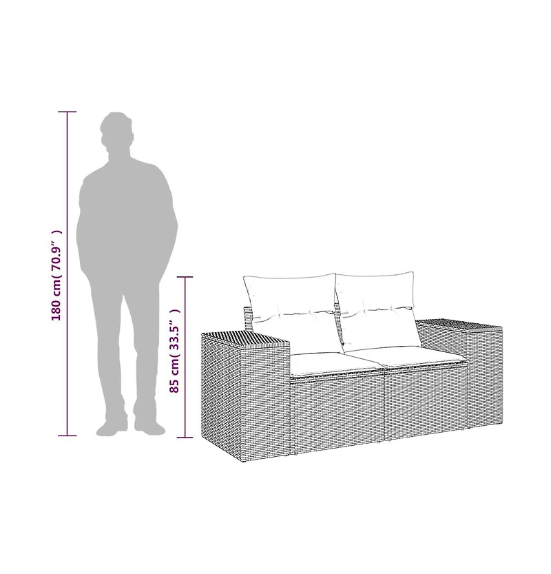 Garden Sofa Black, Cream White Poly Rattan 2-Seater Modular