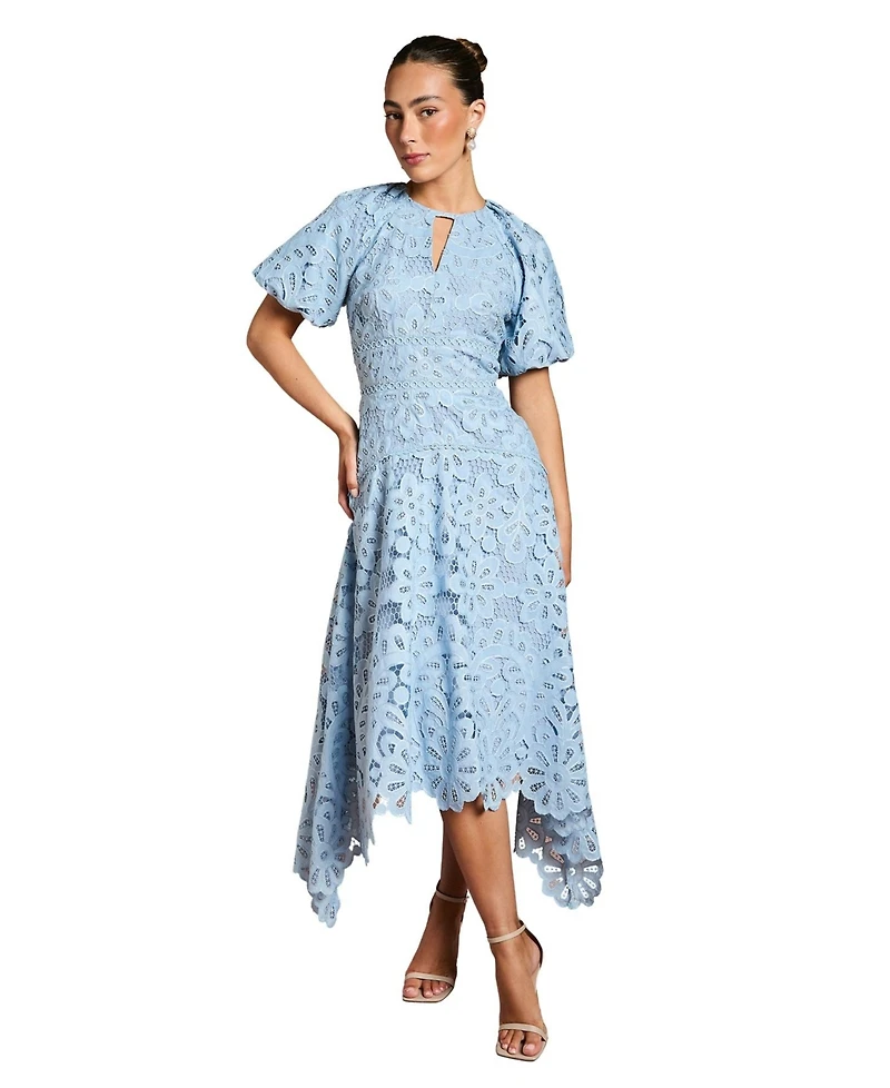 Coast Women's Lace Hanky Hem Puff Sleeve Dress