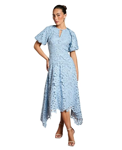 Coast Women's Lace Hanky Hem Puff Sleeve Dress