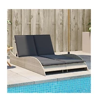 Patio Sun Lounger Light Gray Pe Rattan, Powder-Coated Steel Double