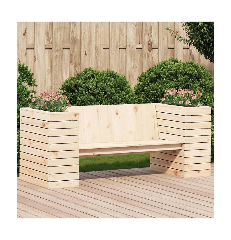 Planter Bench Natural Pine Solid Pine Wood 66.9x23.6x25.6 in