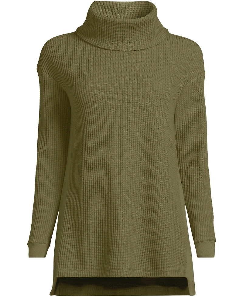 Lands' End Women's Petite Long Sleeve Waffle Cowl Neck Tunic