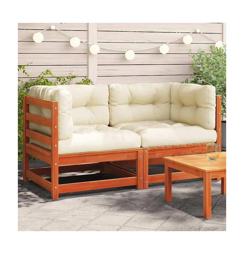 Garden Sofa Wax brown Solid pine wood 27.6 x 27.6 x 26.4 in