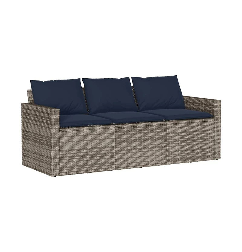 Garden Sofa Grey Pe Rattan 3-Seater Removable Covers