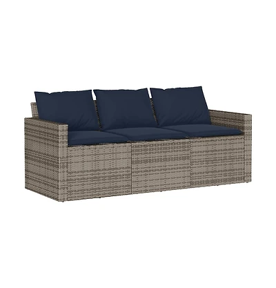 Garden Sofa Grey Pe Rattan 3-Seater Removable Covers
